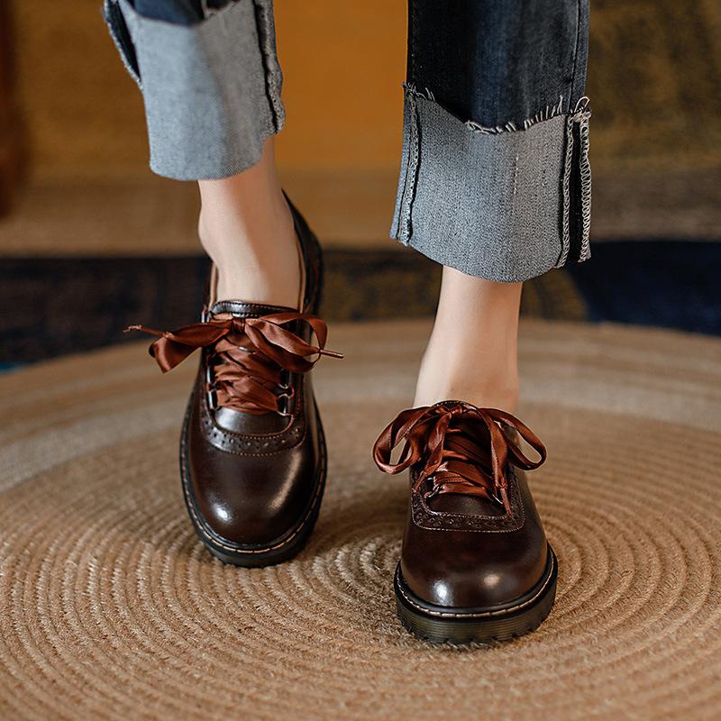 

Fashion Comemore Women Oxfords Women s Shoes Ladies Leather Female Round Toe Sewing Retro Comfortable Footwear Lolita Shoe 2025 Brown 40 35-Insolo-22.5 cm