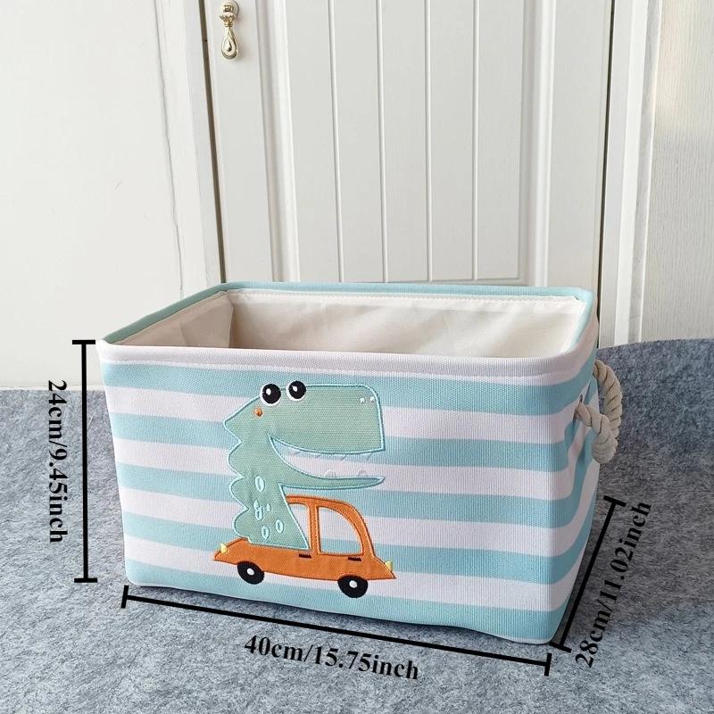Cartoon Toy Storage Basket & Foldable Canvas Laundry Hamper Collapsible Clothes Organizer Bin with Handles for Kids Room