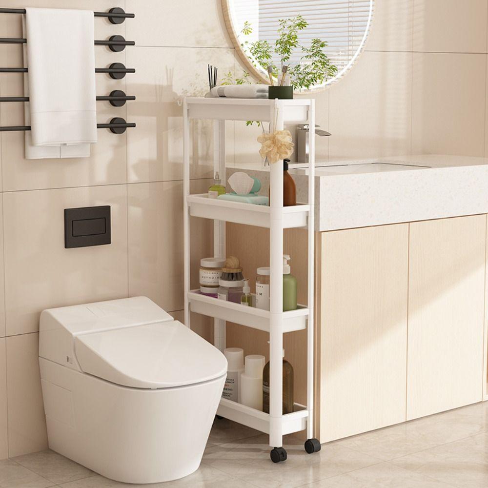 3/4 Tier Slim Rolling Storage Cart Narrow with Rolling Wheels Mobile Shelving Unit Space-Saving Tower Rack Dorm Room