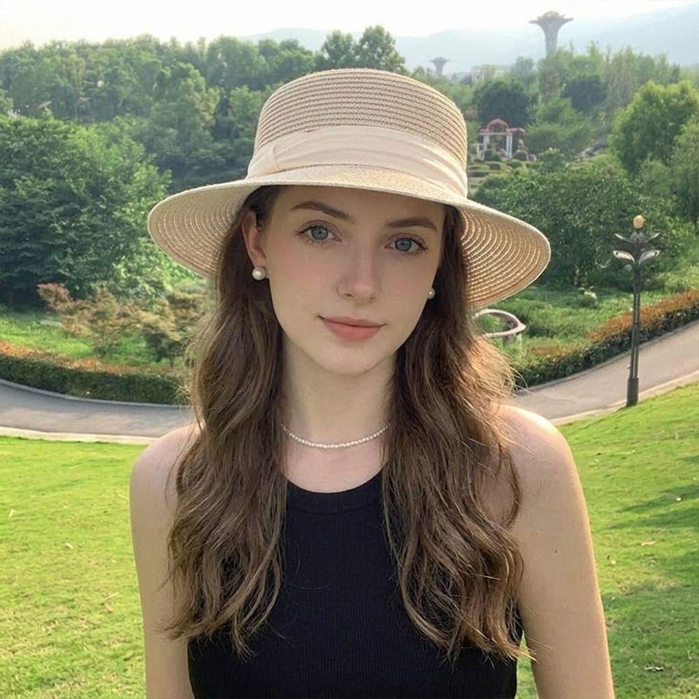 UV Protection Sun Hats Wide Brim Beach Hats French Elegant Holiday Straw Hat