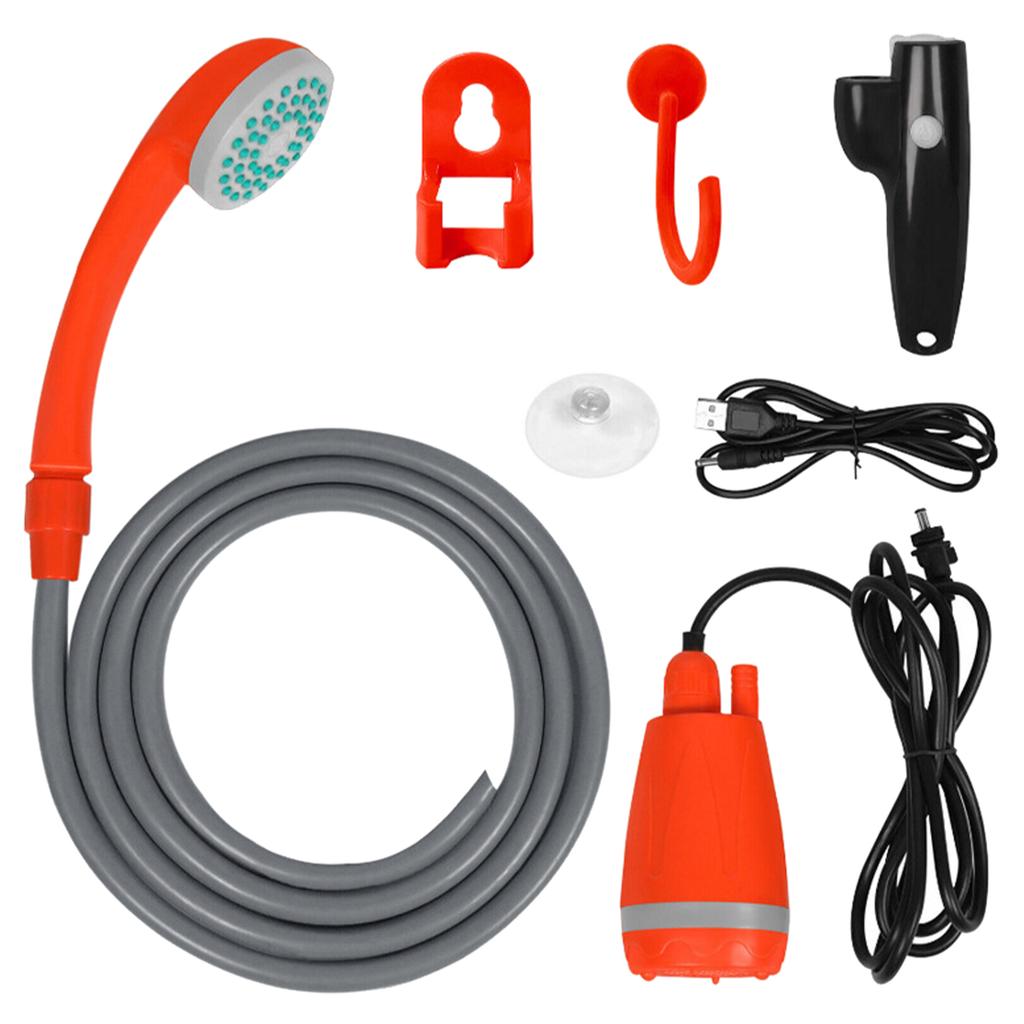 Kit de douche portable d'extérieur pour camping avec débit d'eau de 2,5-3,5 L/min, tuyau de 2 m, chargement USB, autonomie de 30-60 minutes, douche de camping