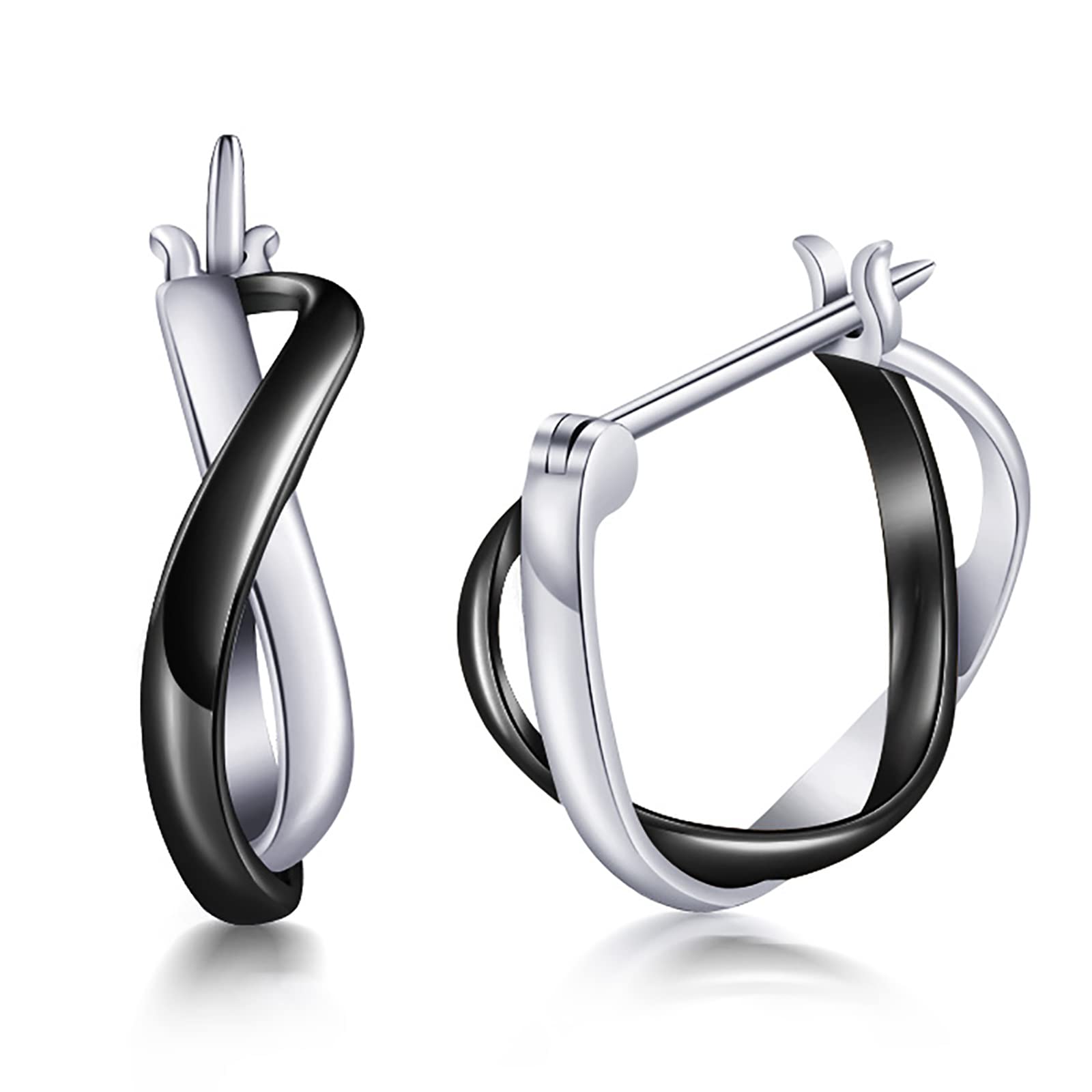 

Earrings for Black Hoop Earrings for 925 18K Accessories S.White Women, Popular, Two-tone Couples, Eternal Love , Silver, Hypoallergenic, Gold, Ring, чорний