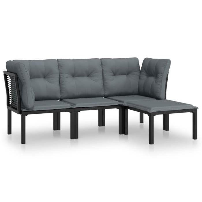 VidaXL Salon de Jardin 4 pcs, Ensemble de Meubles de Terrasse, Mobilier d'Extérieur, Chaise de Patio, Moderne, Noir et Gris 3187747