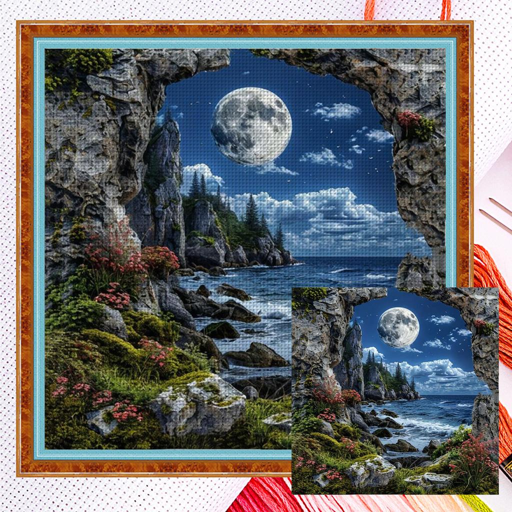 Forest Scenery Full 14CT 2 Strands DIY Counted Cross Stitch Kits 40x40cm Cross Stitch Art and Crafts Kits for Adults Home Decor