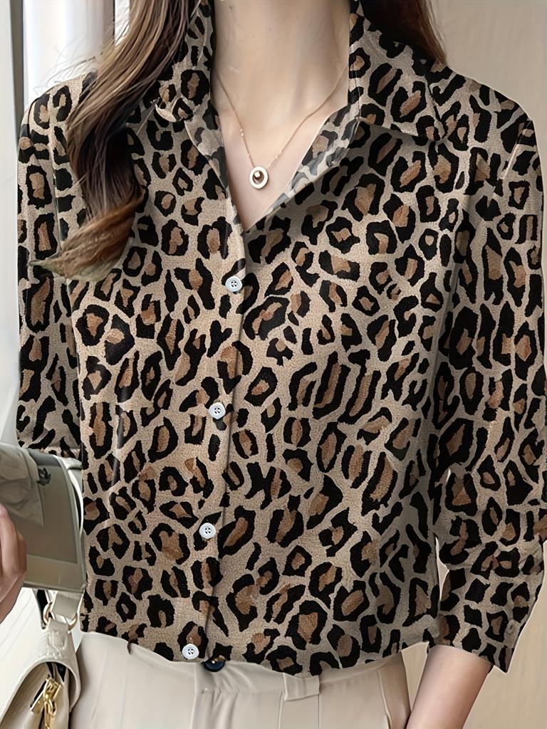 Reversdesign Damenhemd Temperament Leopardenmuster Langarm Hemd mit Knöpfen Party Pendler Mode Damen