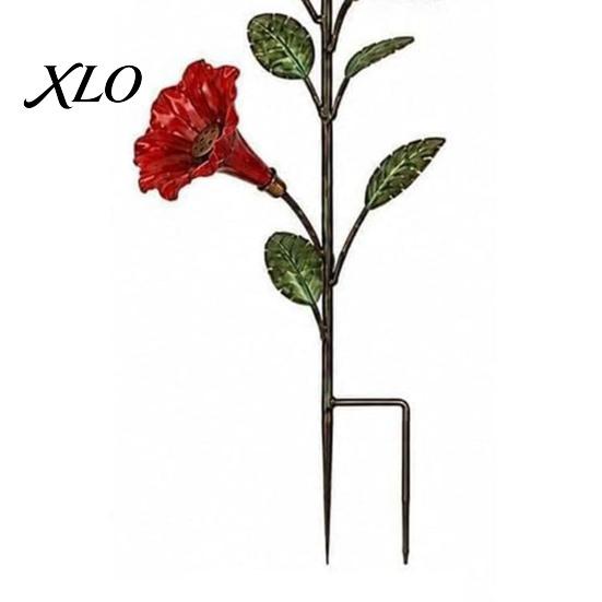 Metal Bird Feeding Station Red Flower Hummingbird Feeder with Ground Stake, Feeder, Outdoor Lawn Ornament Watering for Yard Patio Decoration