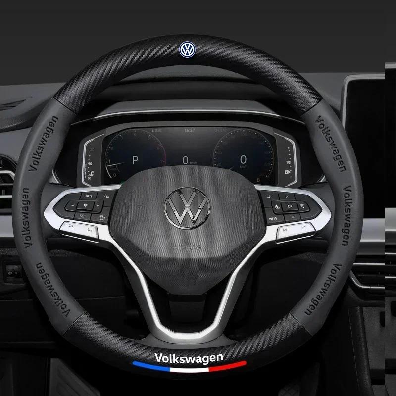 ZCKOT1 38CM Anti Slip Car Steering Wheel Cover Carbon Fibre Texture For VW GTI Polo Golf Passat Tiguan Arteon Touareg CC Taigo Caddy