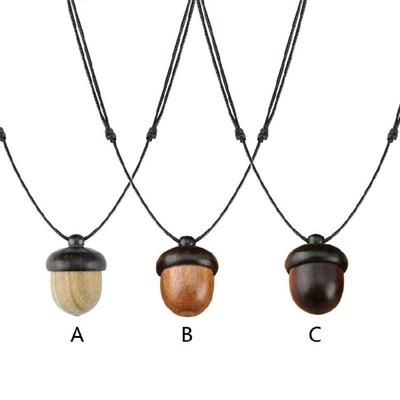 Vintage Screwable Ebony Acorn Pendant Gawu Box Long Necklace Pine Acorn Design