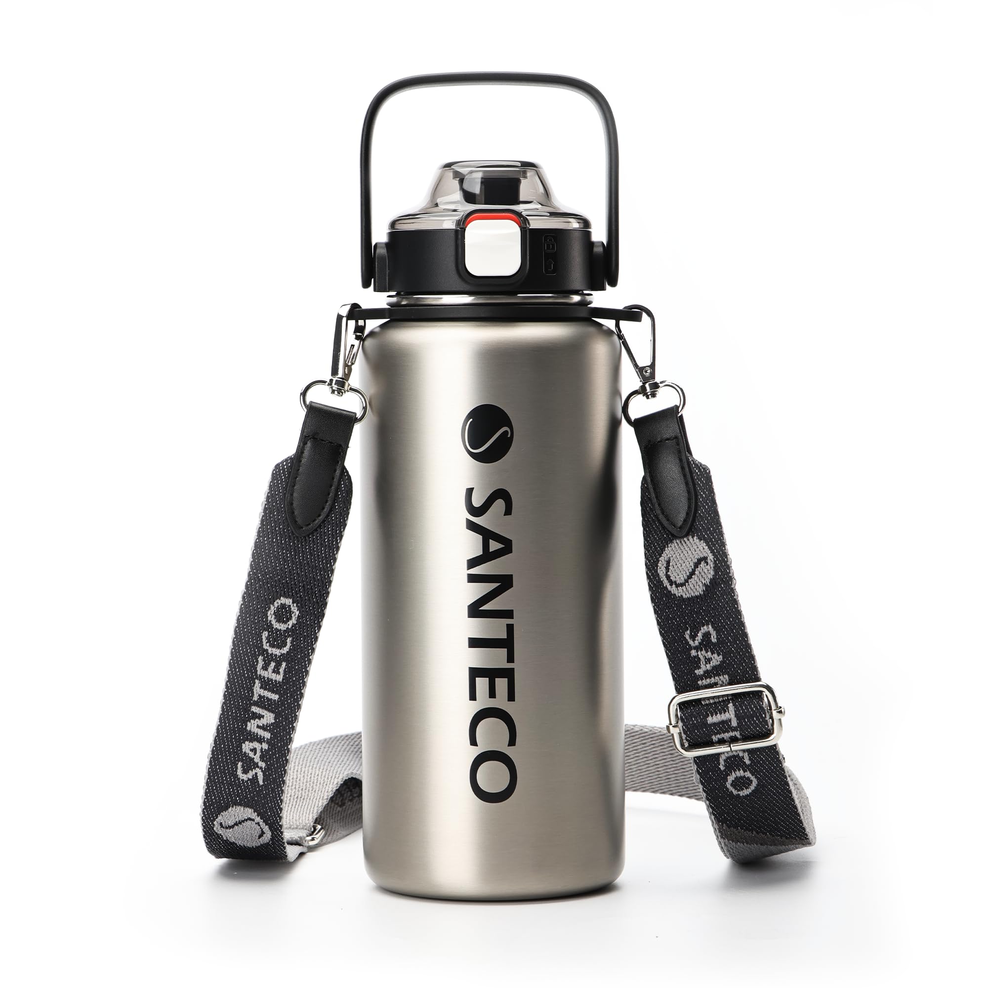 

SANTECO Water Vacuum Insulated Sports Detachable Shoulder Keeps Cold and Thermos Comes with Compatible with Direct Sports Wide Silver Bottle, Bottle,