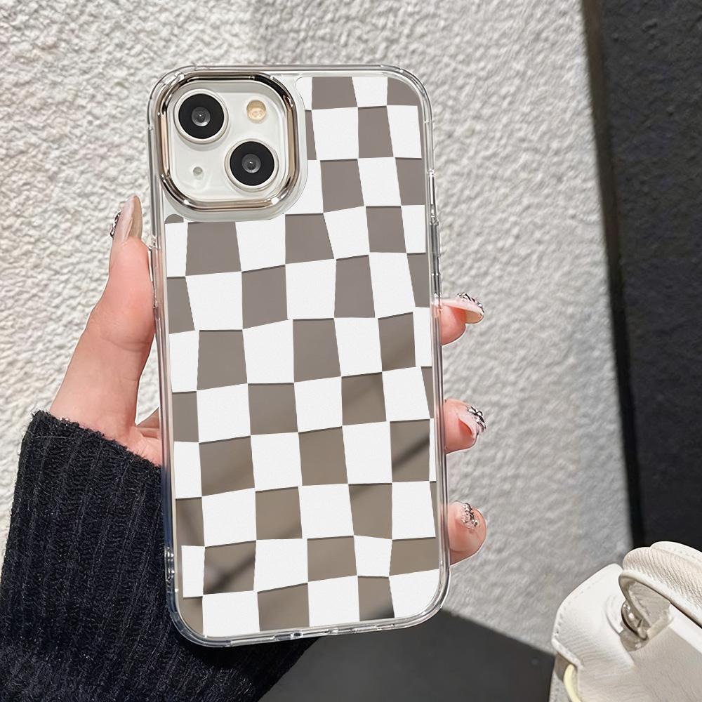 Grid Makeup Mirror Phone Case For IPhone 17 16 12 13 Mini 11 14 15 Pro Max 17E 16E Plus Silicone Coque Cover Fundas