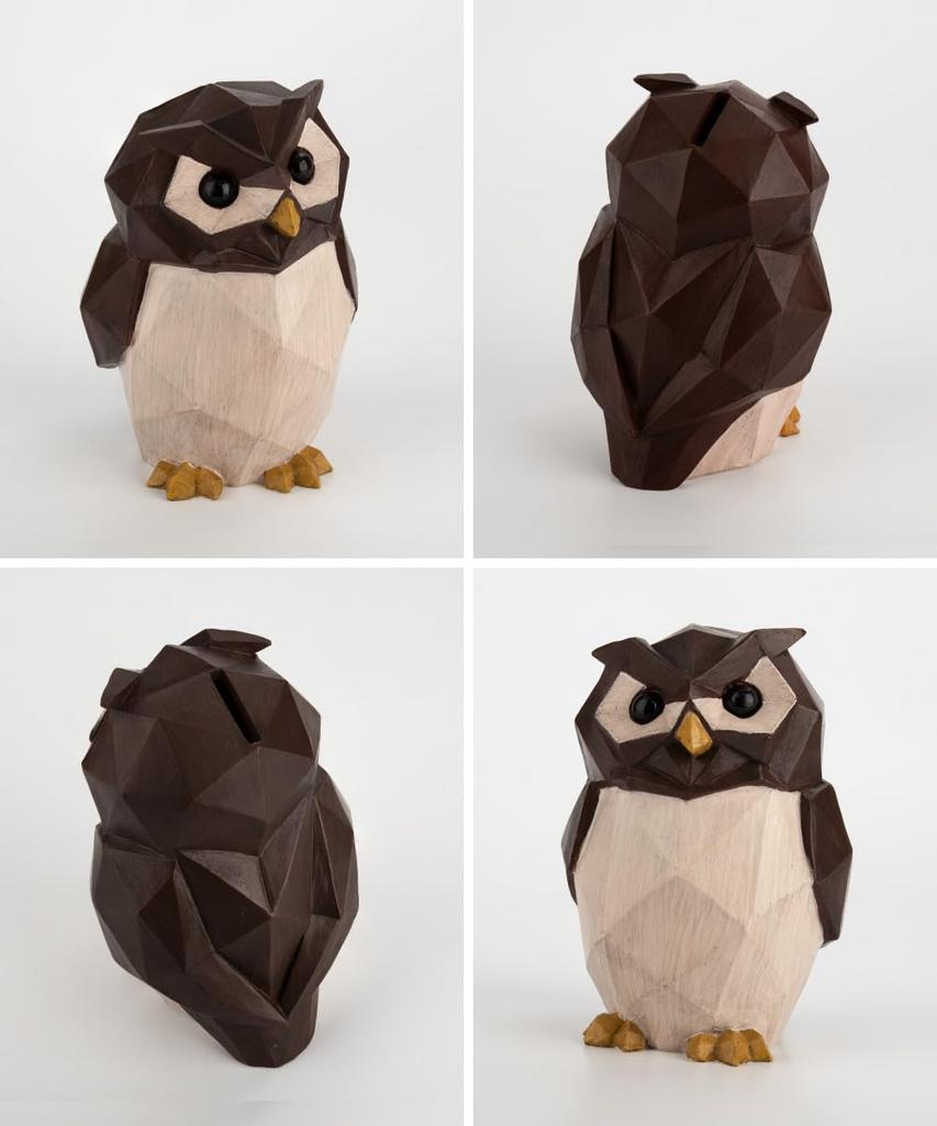 Suora Animal Owl Woodgrain Polyresin Piggy Bank