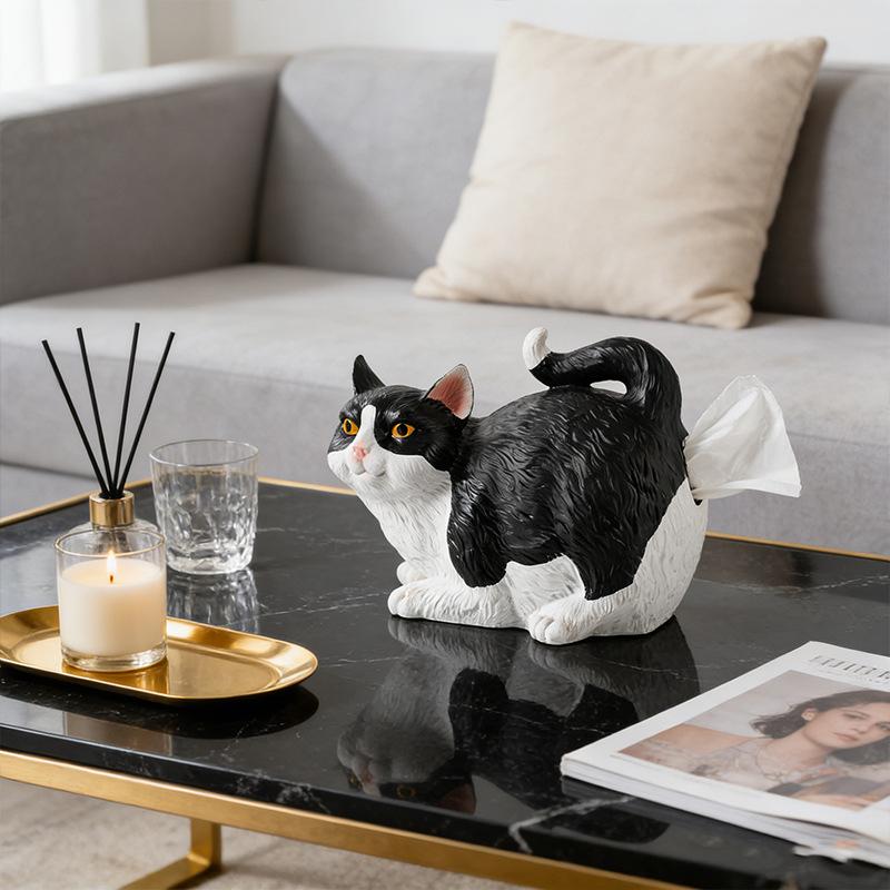 Porta fazzoletti decorativo a forma di gatto, Divertente copri scatola fazzoletti a forma di gatto, Carino porta fazzoletti a forma di sedere di gatto in resina per il piano del mobile del bagno