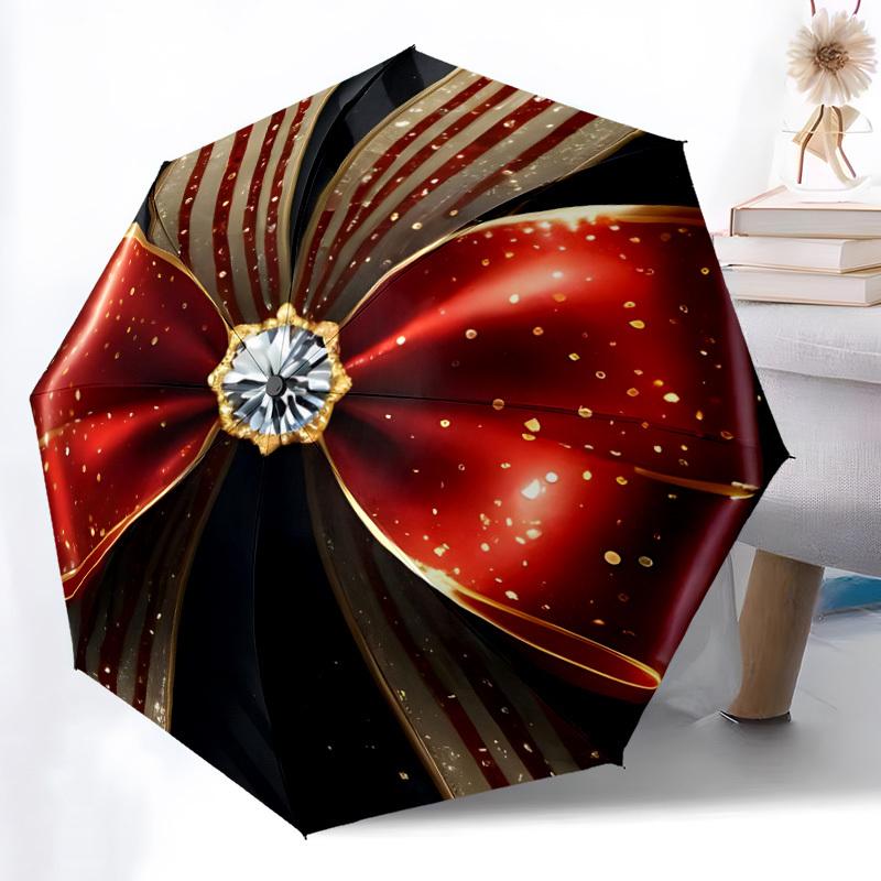 1pc Bowtie Diamond Automatic Folding Umbrella, 8-Rib Iron Frame, Casual Outdoor Accessory for Birthday Festival Gifts Yy251128183