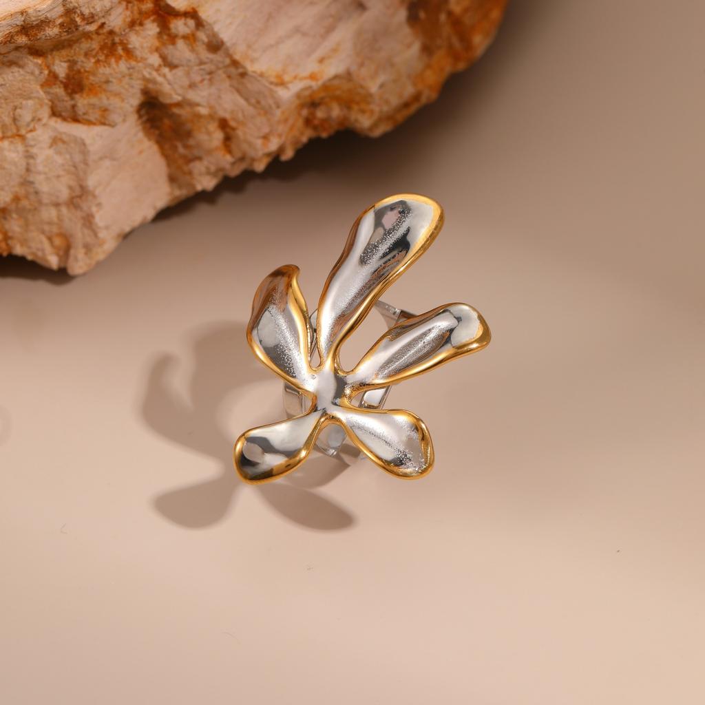 GEMCHIC Women's Gold Flower Necklace Set with Dangle Earrings and Ring, Luxury Titanium Steel Jewelry