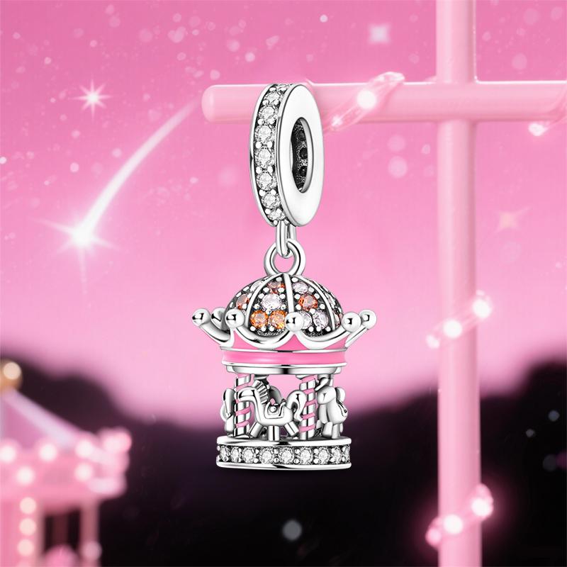 S Copper Charms Beads Amusement Park Pendant Pink Carousal Beads Fit Original Bracelet Charms Women Jewelry