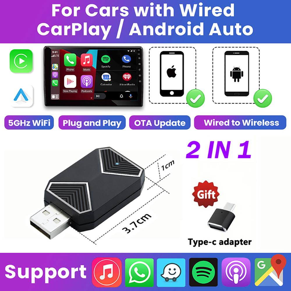2025 New Carplay Box 2-in-1Wireless Carplay&Android Auto Mini Adapter Bluetooth For Car with OEM Upgrade for Mazda Kia