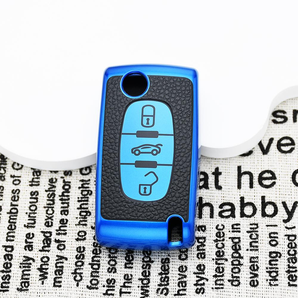 Tpu Leather Flip Car Key Case Cover For Peugeot 207 307 308 407 607 807 Fob Keychain For Citroen C2 C3 C4 C5 C6 Xsara Berlingo