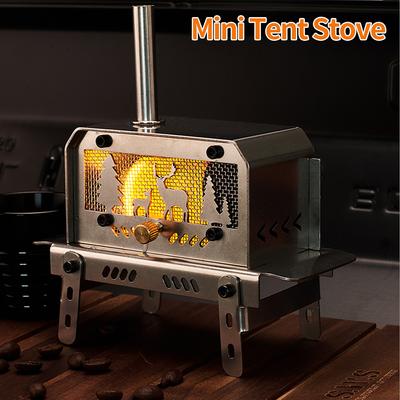 Mini poêle de tente avec cheminée Poêle à bois d'extérieur Poêle à bois en acier inoxydable pour la randonnée, la pêche, la cuisine et le barbecue