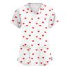 Women's Cute Bow Printed Work Clothes V-neck Double Layer Pockets Basic Short Sleeve Top Pullover
