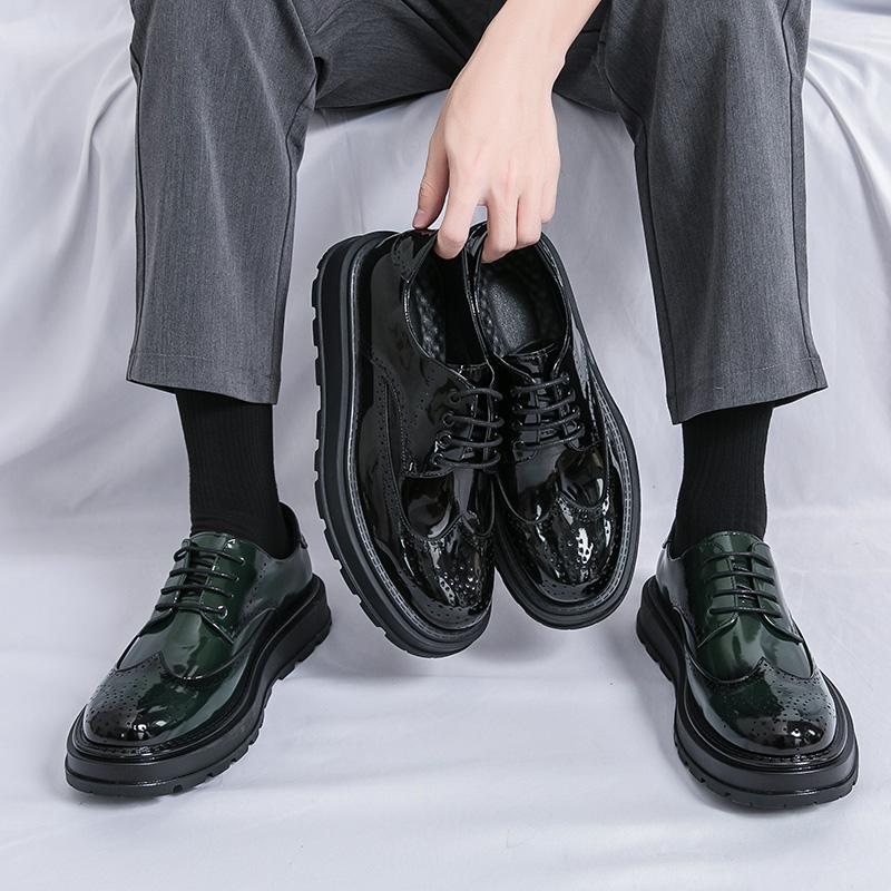 Fashion Patent Leather Oxford Dress Green Fashion Man Business Handmade Wedding Man Shoe Designer Formal Brock Original Leather Shoes