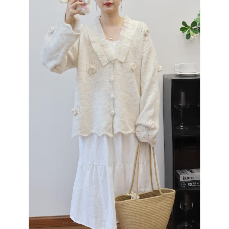 

Вязаный кардиган из сетки с трехмерным цветочным дизайном, свободный, мягкий, восковой, осень-зима, новая куртка-свитер для женщин one size fits all