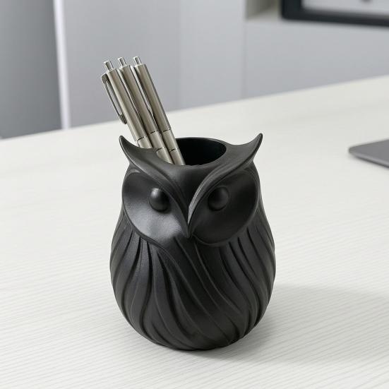 3D Printed Owl Pen Holder, 2 In 1 Flower Vase Desk Organizer, Cute Plastic Makeup Brush Holder, Home Office Decor