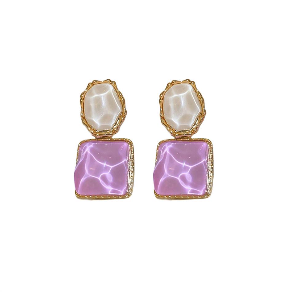 

Симметричные синие фиолетовые большие квадратные ромбовидные серьги-подвески женские простые сверкающие волны геометрические украшения для ушей фиолетовый