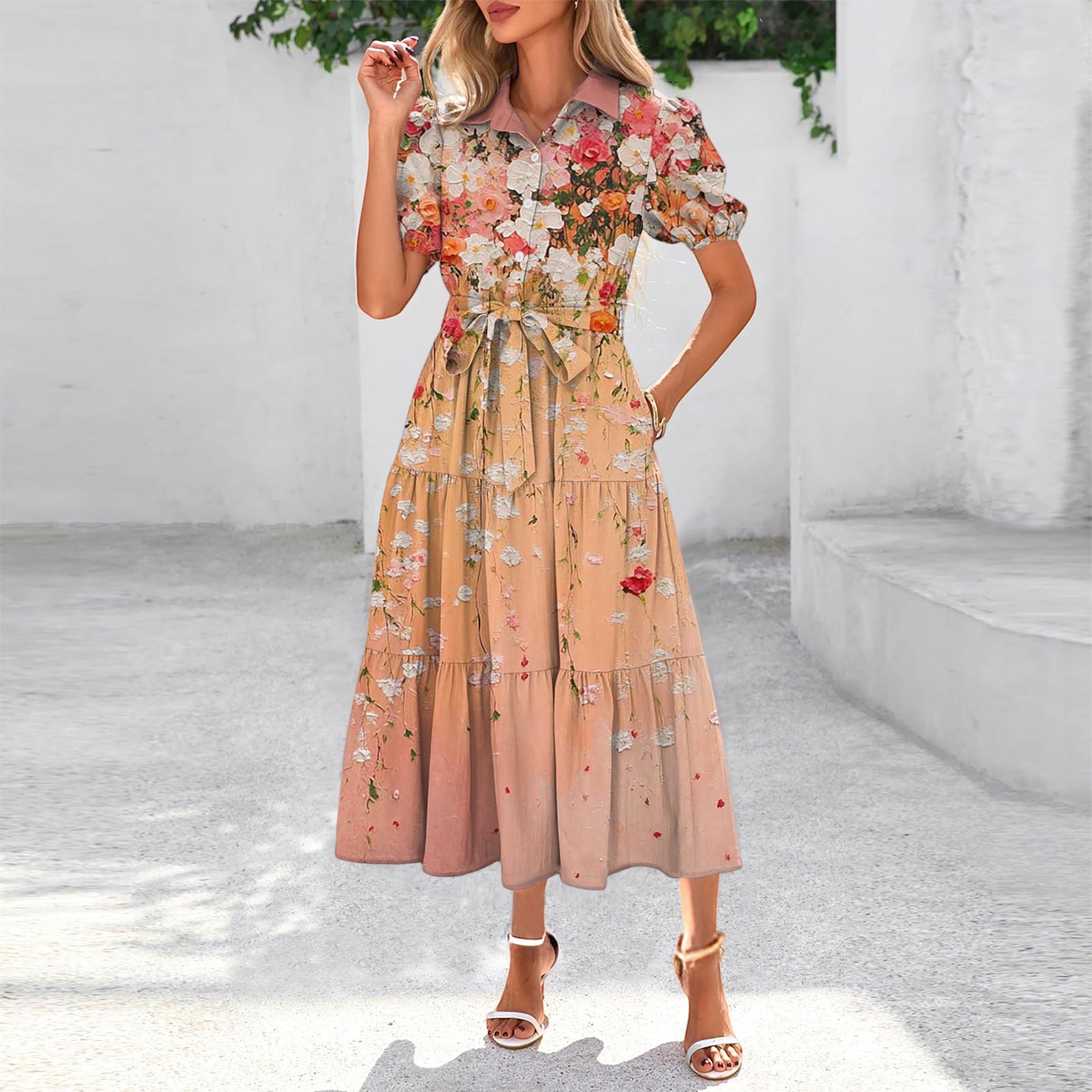 

Женские летние платья с коротким рукавом, застежкой на пуговицы и завязкой на талии, в стиле бохо, струящееся многослойное макси-платье XL арбуз красный