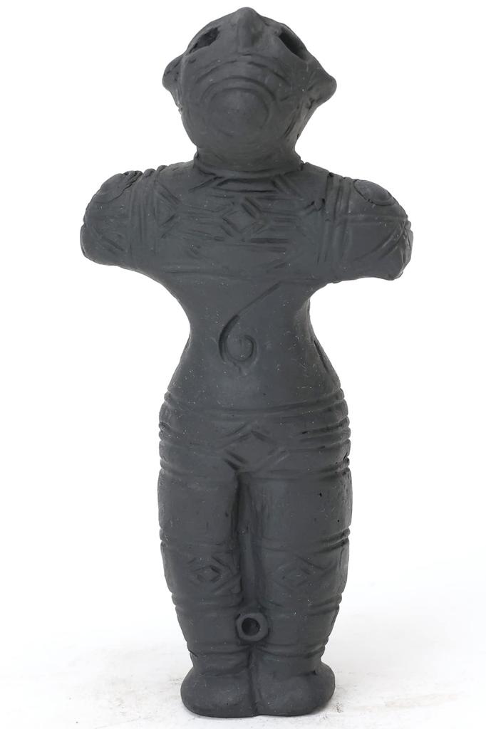 Hollow Clay Figurine in Medium Bisque Handcrafted by an for Protection from Easy and Prosperity (Excavated Hokkaido) (15cm) Replica, Artisan, Evil,