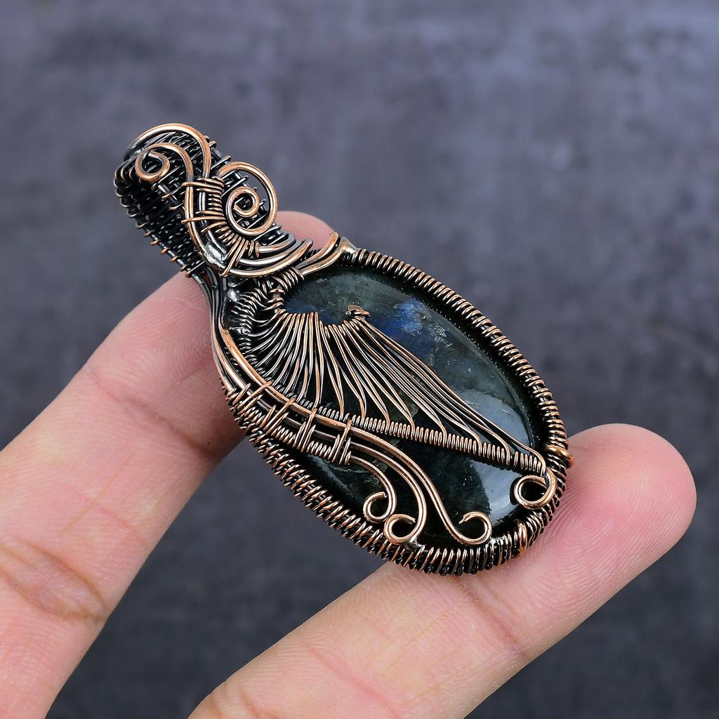 Natural Indian Moss Agate Gemstone Copper Wire Wrap Jewelry Pendant 2.56" A9b42
