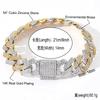 Modeschmuck Hip Hop 14mm Flaches Kubanisches Gliederkettenarmband Bling CZ Iced Out Rhombus Zweifarbig Miami Kubanische Kette Armband