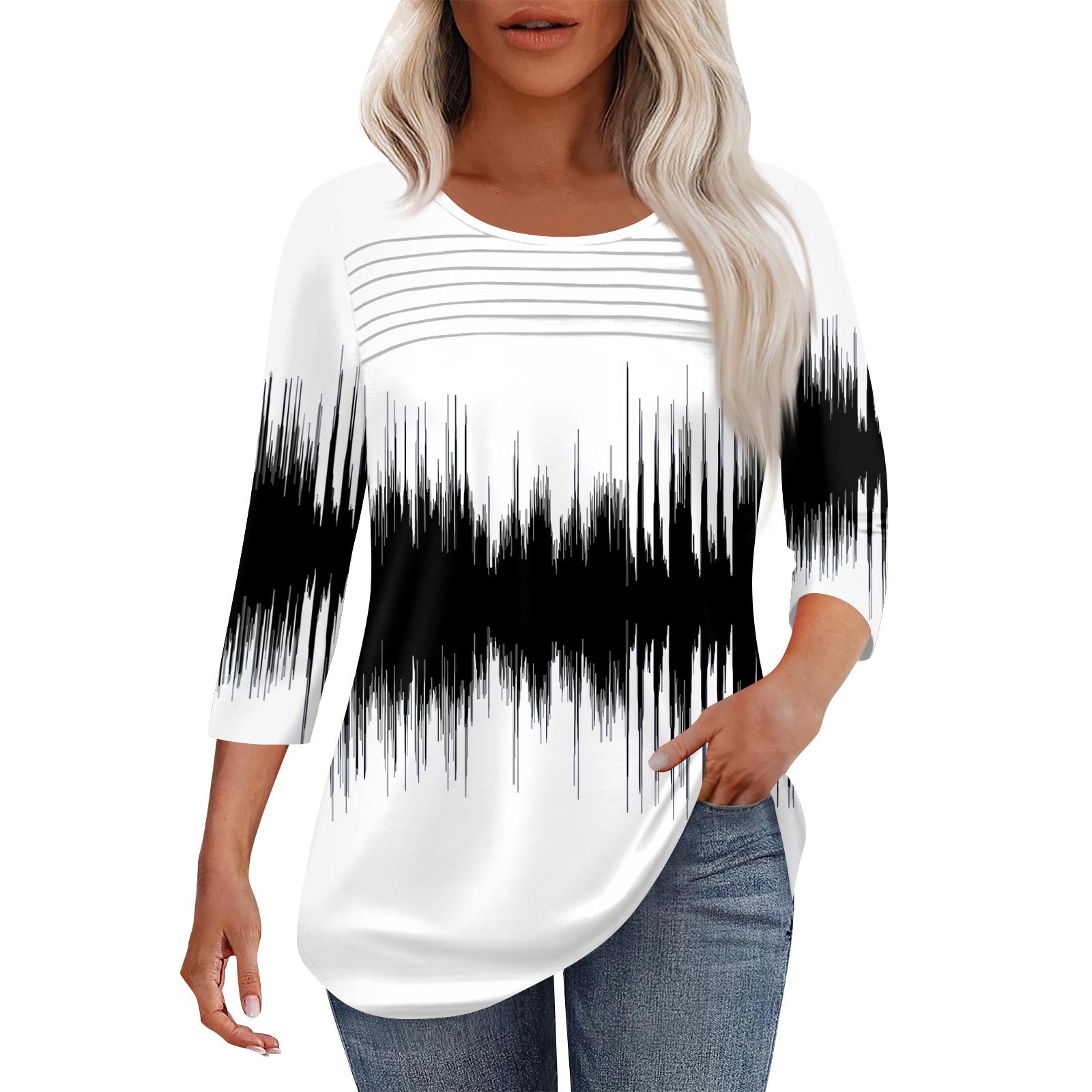 

Женская мода круглый вырез шея плиссированная передняя планка однотонный топ рукав 3/4 XL белый