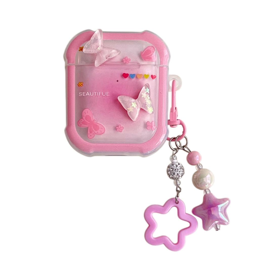 ins pink butterfly four corners anti-drop AirPods 1 apple bluetooth headset case 1st generation pro1 protective case