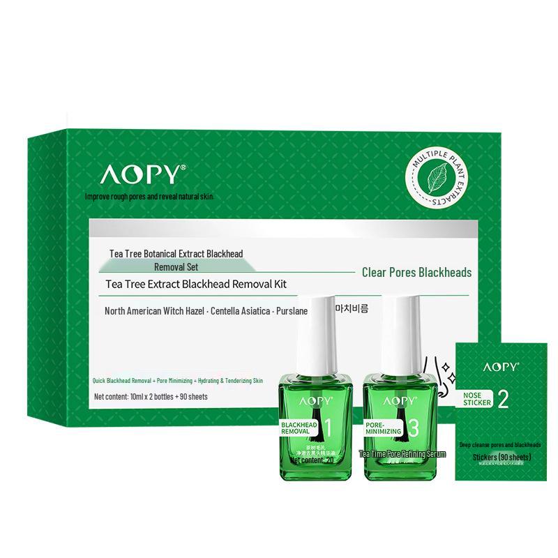 AOPY Tea Tree Blackhead Removal Kit with Nose Mask, Pore Shrinking Serum, and Peel-off Nose Strips Tea Tree Blackhead Extraction Kit