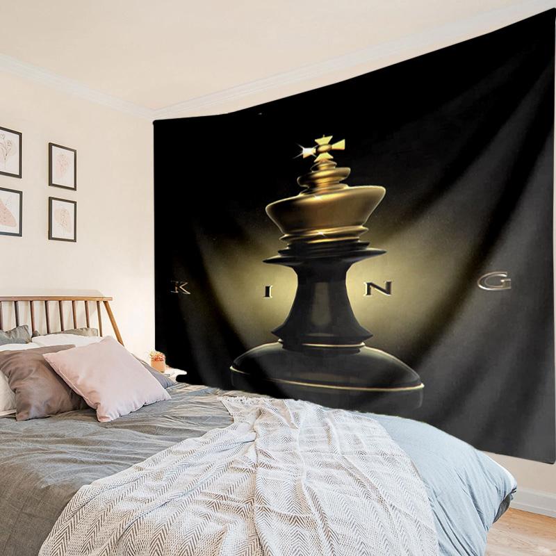Golden Chess King On Black Tapestry, Unique Design Tapestry, Wall Decor for Bedroom,Livingroom, Playroom,Heartwarming Fan Holiday Gifts