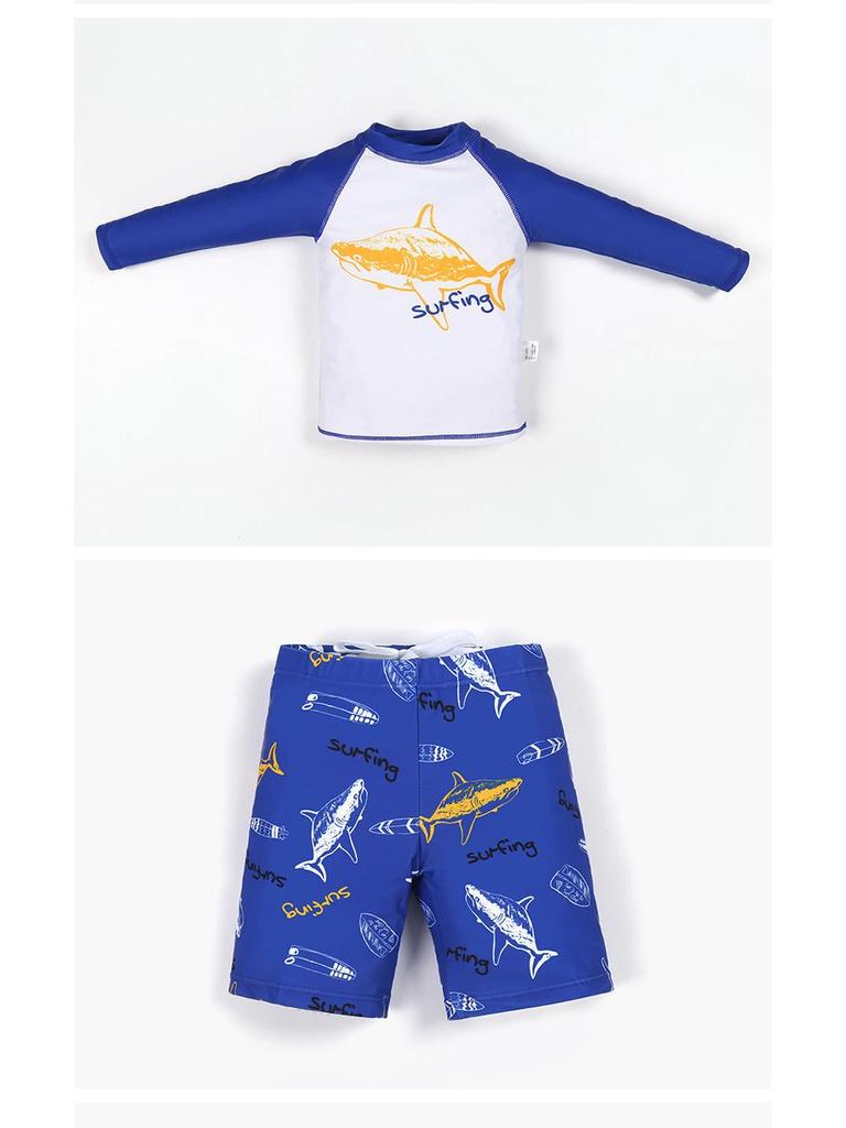 Boy's Long-Sleeve Quick-Dry Sunscreen Swimsuit - Split Design for S, M, L