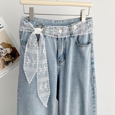 White Lace Thin And Narrow Strip Small Silk Scarf, Belt Decoration Waist Rope, Waist Decoration, Summer Photo Matching Scarf.
