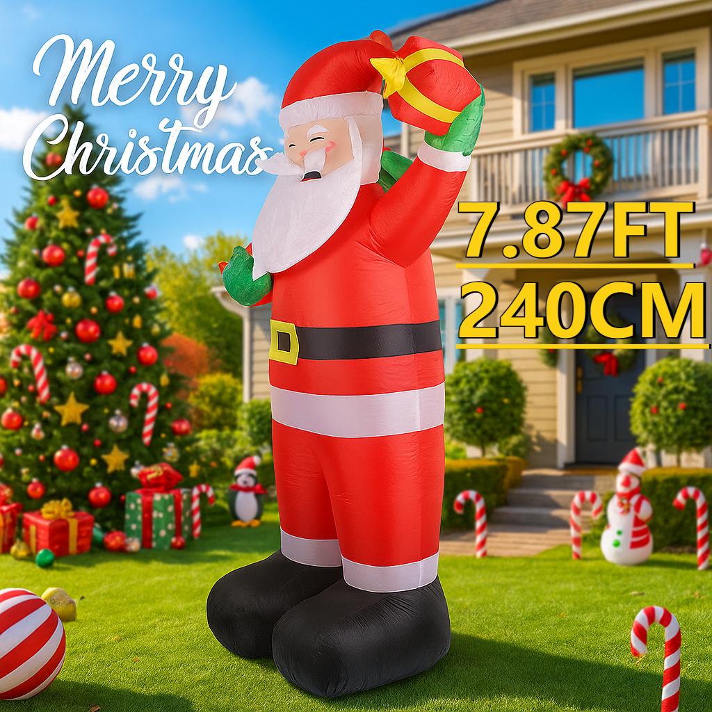 7.87FT Yard Party Decoration Inflatable Santa Claus Gift Bag Toy LED Light Xmas Home Supplies Ornaments Christmas Holiday Gift