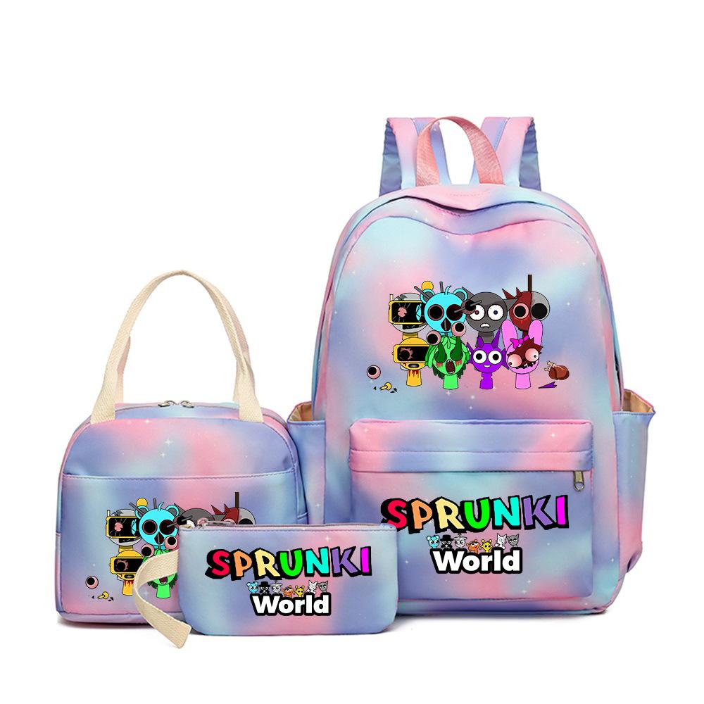 Rhythm Box Music Game Heat Transfer Backpack Sprunki Primary and Secondary School Students Children's Cute Schoolbag Three-piece Set