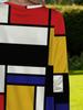 Women's plus size with pocket design Mondrian style printed long-sleeved T-shirt, fashionable loose and thin temperament versatile T-shirt