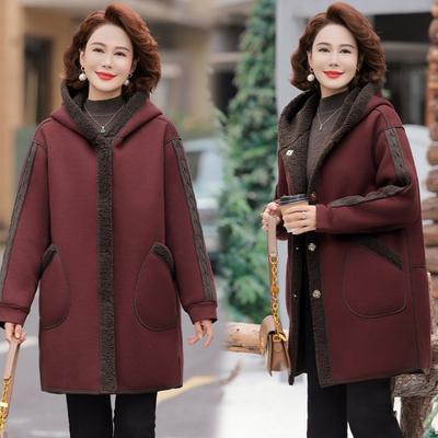Autumn and Winter Hooded Loose Coat Women's Lamb Wool Double-sided Wear Medium and Long Cotton Coat