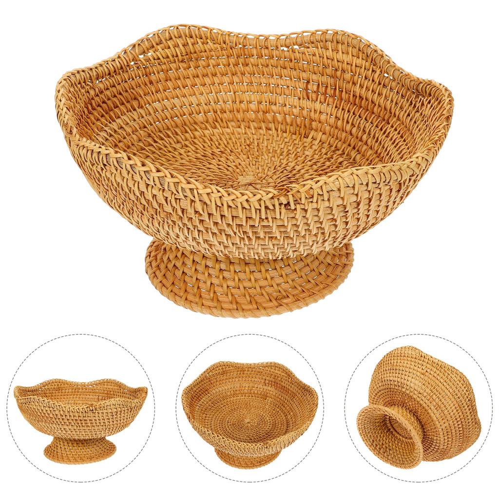 Natural Rattan Woven Fruit Plate Key Bowl for Entryway Table Storage Baskets Small Round Organizing Wallet Bathroom Base