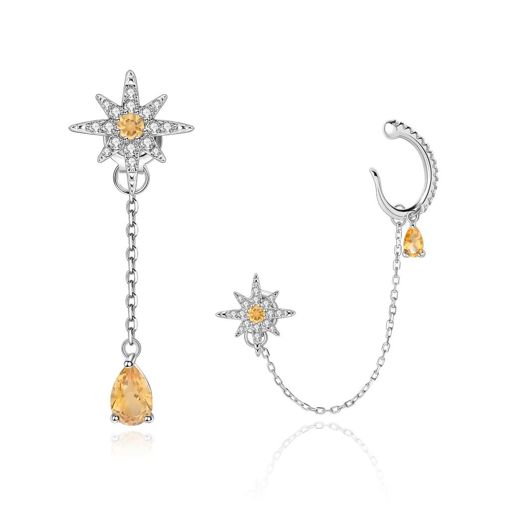 Mid-length Gemstone Earrings, High-end Natural Colored Gemstone S925 Sterling Silver Asymmetrical Earrings