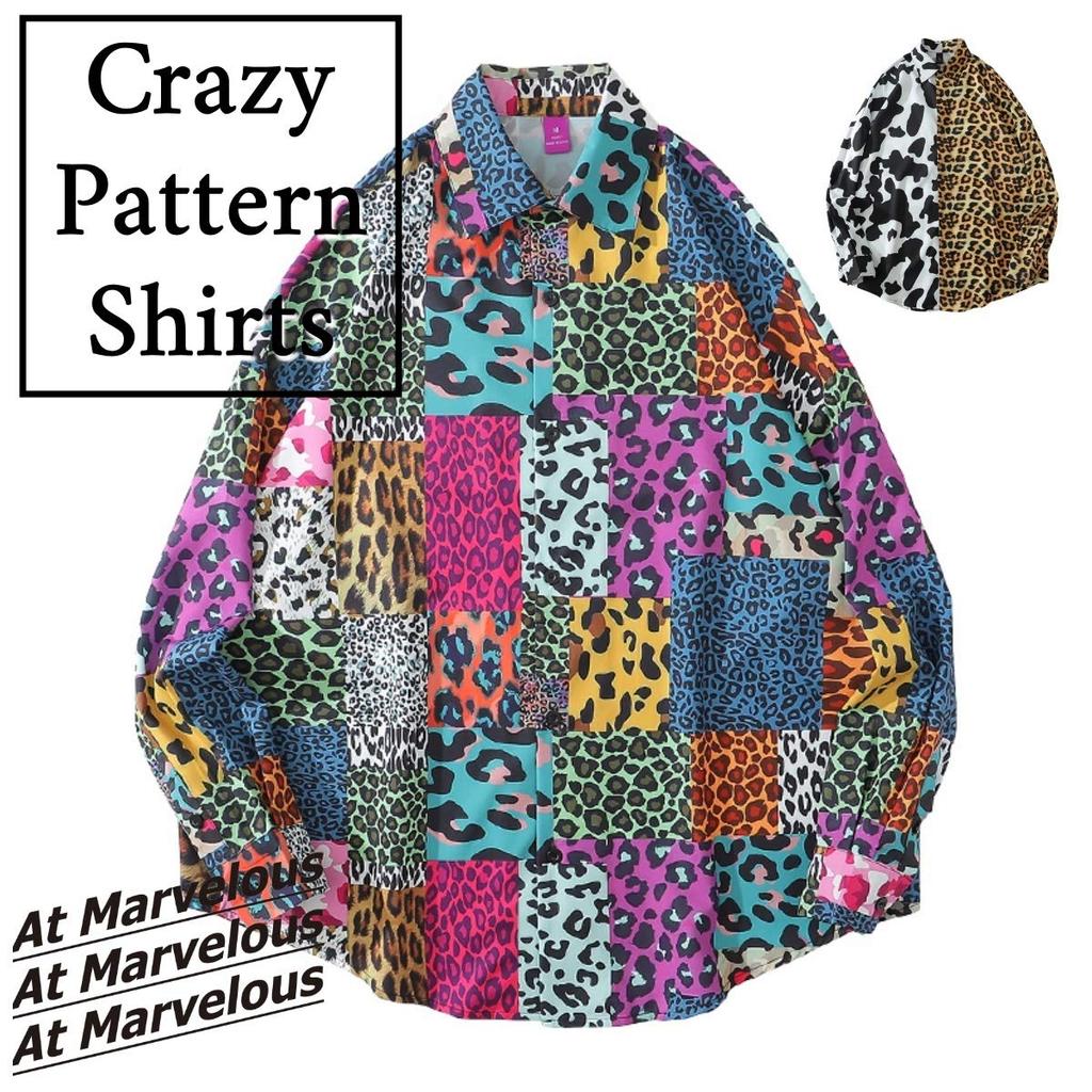 At Marvelous Animal Print Crazy Pattern Street Fashion Men's Shirt, Paneled, Asymmetrical, (ST/No. 23150) (AA, L)