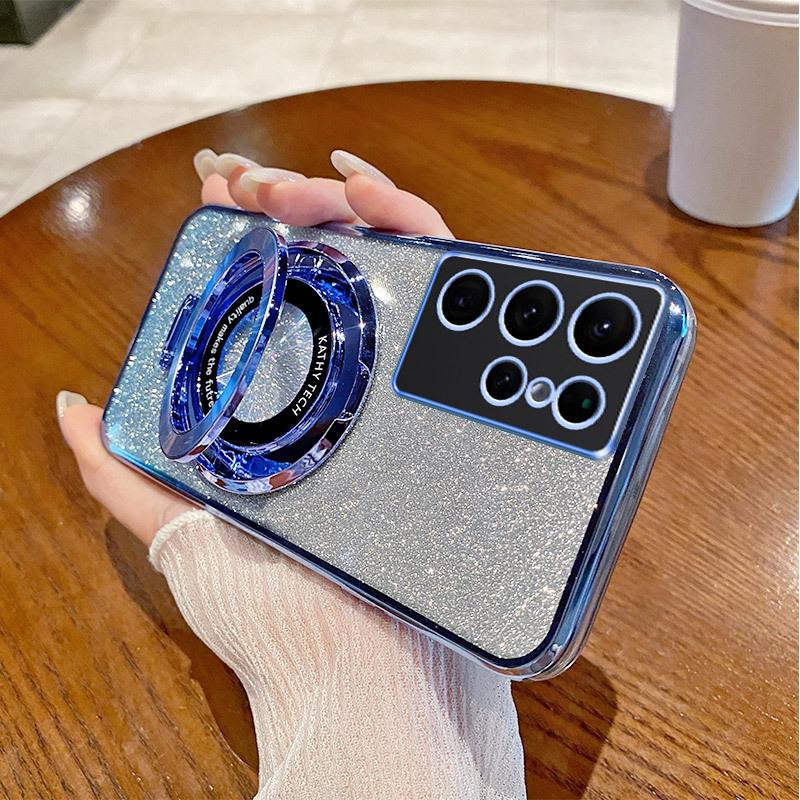 Suitable for Samsung S25ULTRA Electroplated Mobile Phone Case Magnetic Suction Bracket A17 Gradient Flash Powder A54 Anti Fall 24 Protective Cover