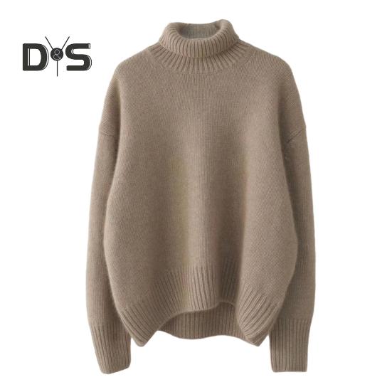 

Женский свитер с высоким воротником и длинным рукавом, однотонный трикотажный топ свободного кроя, утолщенный свитер, трикотаж M кофейный