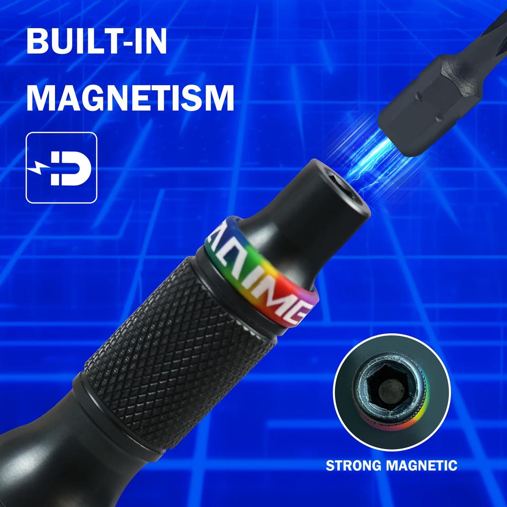 Carimee Ratcheting Multi Aluminum Alloy Manual Screwdriver with Magnetic Bearing for Inch Driver Hex Screwdriver, 7-in-1 Screwdriver. 6.35mm
