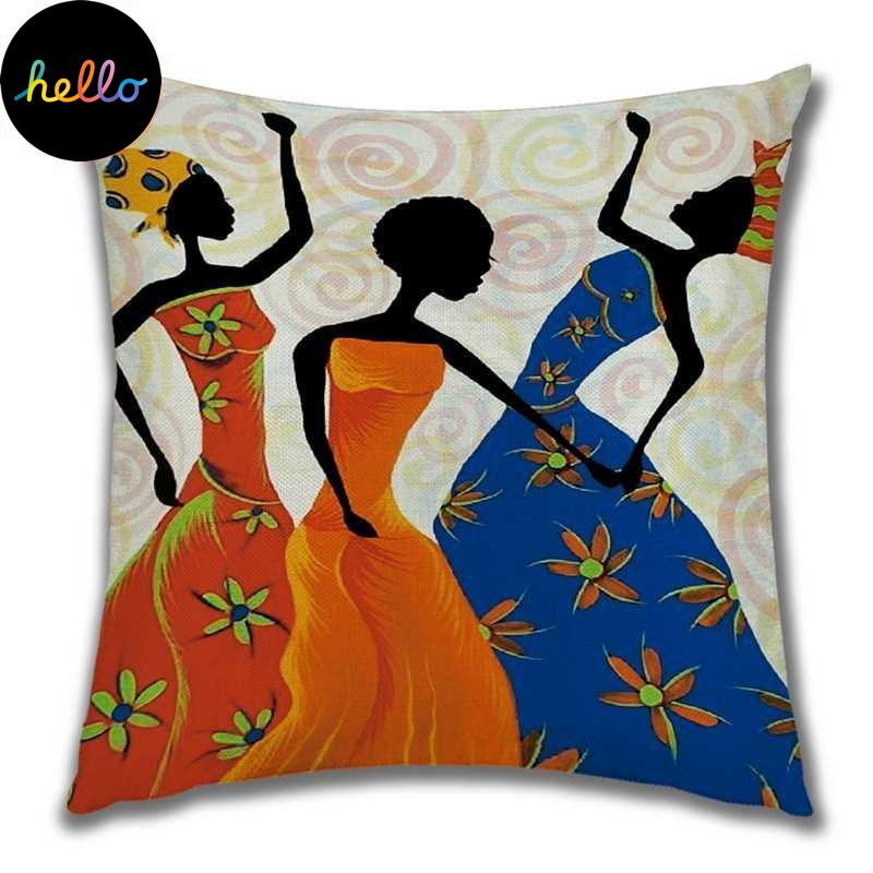 Abstract Painting Africa Cus on Cover African Woman Home Decor Pillow Case Gallery Exotic Ethnic Stye Linen Cus on Cover