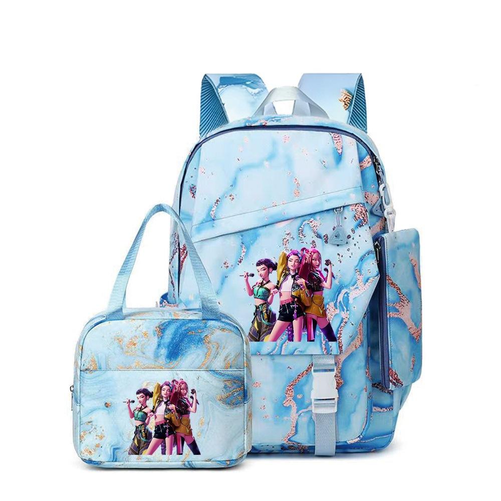 3 Piece School Backpack Set for Students Large Capacity Oxford Cloth Schoolbag with Shoulder Strap and Pencil Case