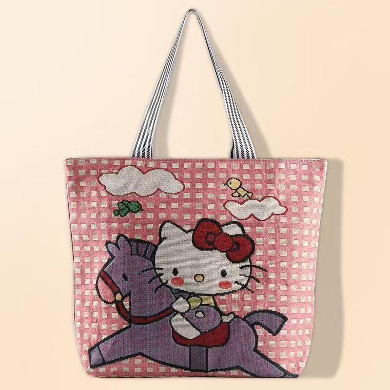 Large Capacity Women's Canvas Tote - Handheld & Shoulder Bag, Cartoon Embroidery Fashion, Perfect for Shopping or Student Use.